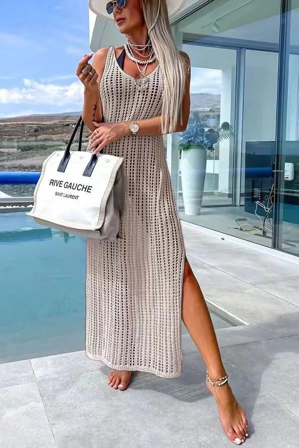 Fabiana® | Deserted Island – Überkreuztes Häkelstrick-Maxikleid auf der Rückseite