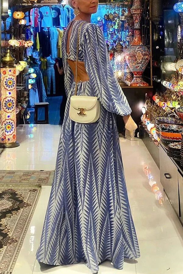 Daniela® | Rückenfreies Maxikleid mit geometrischem Print, ausgeschnittenem elastischem Bund