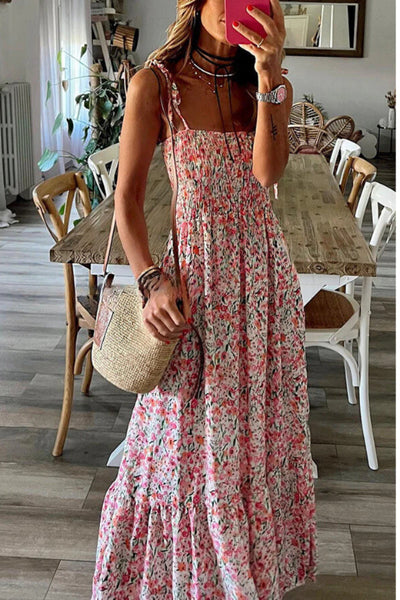 Ludmila® | Bereit für den Urlaub – Maxikleid mit gesmokter Taille und Blumendruck