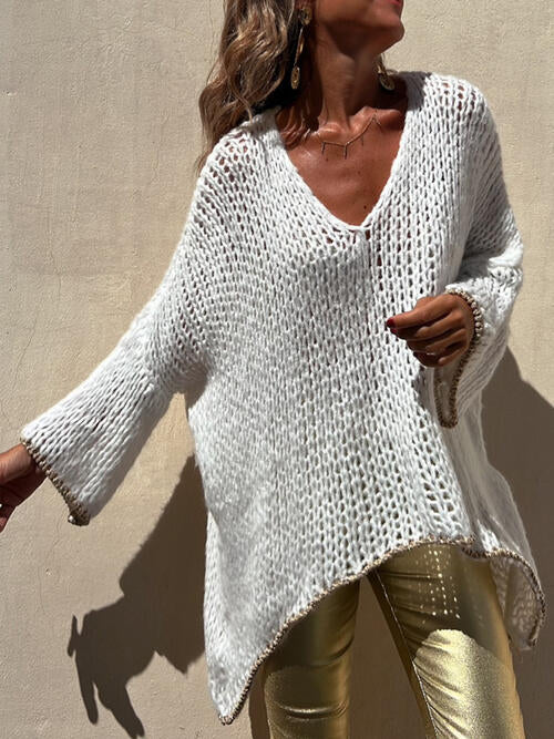 Roxanne® | Gestreifter Strickpullover mit lockeren Verzierungen