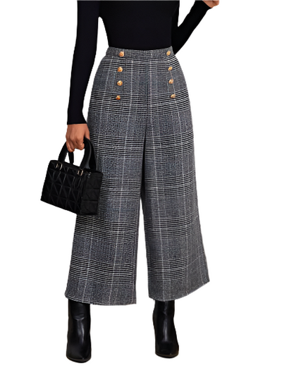 Sofia – Karierte Damenhose mit Knopfdetails