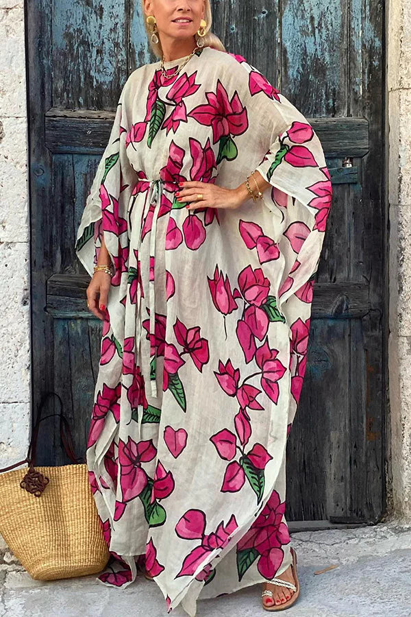 Chloe® | Lockeres Maxikleid mit Blumendruck und Dolman-Ärmeln und Gürtel