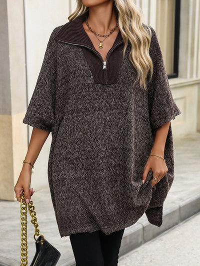Übergroßer Pullover mit halbem Reißverschluss für Damen