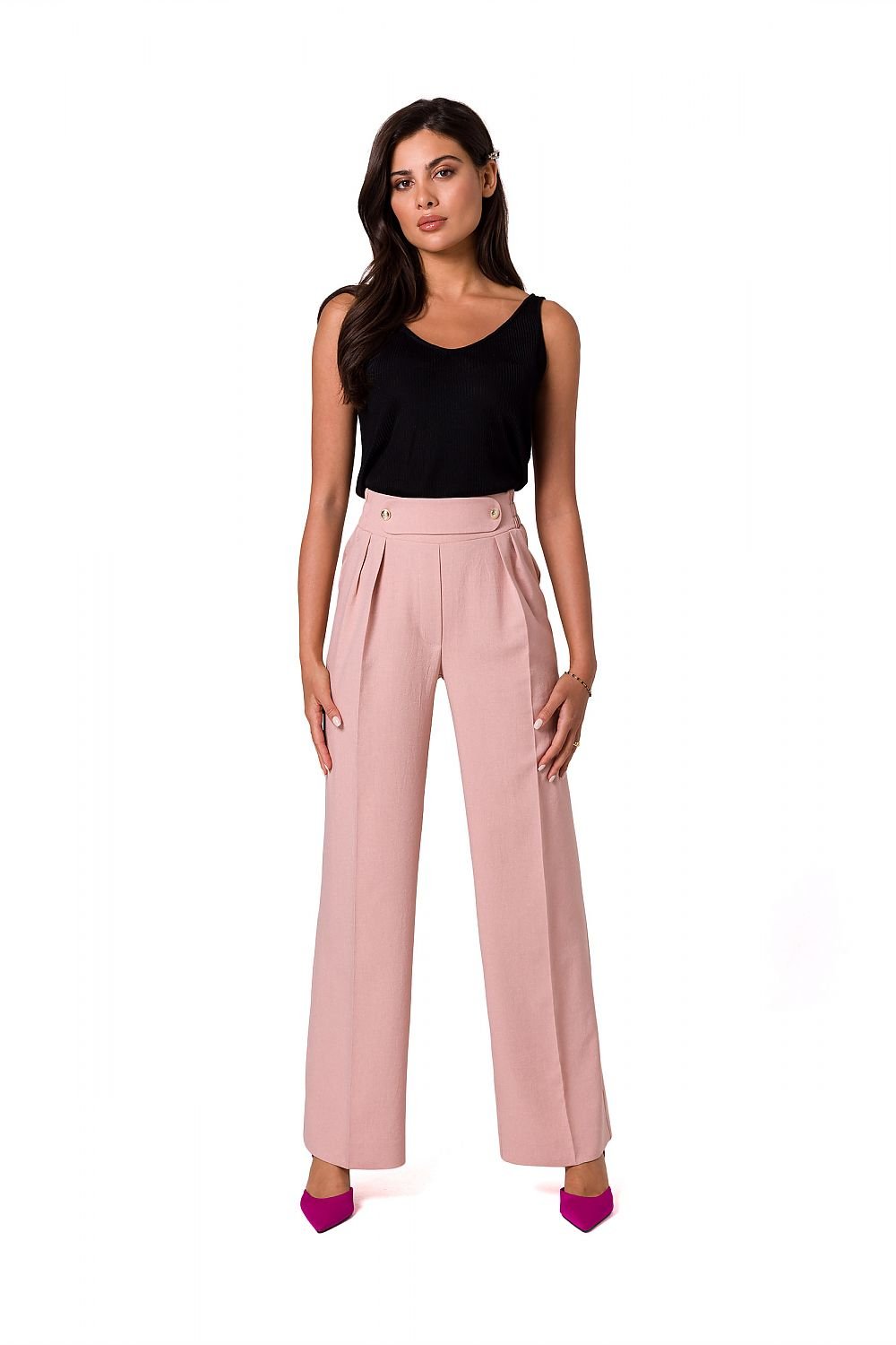 Elegante Palazzo-Hose | Hoher Bund | Zierknöpfe