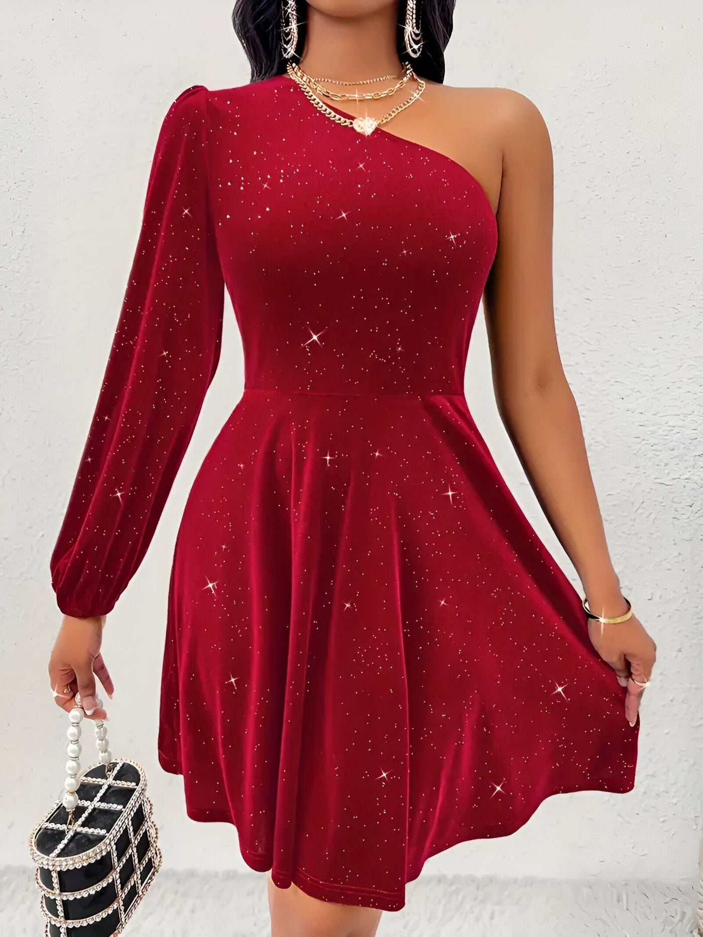 Elina | Elegante One-Shoulder Hemdkleid mit Volant