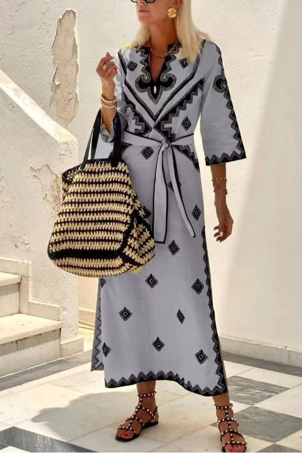 Lorena® | Modisches bedrucktes Leinen-Bohemian-Kleid