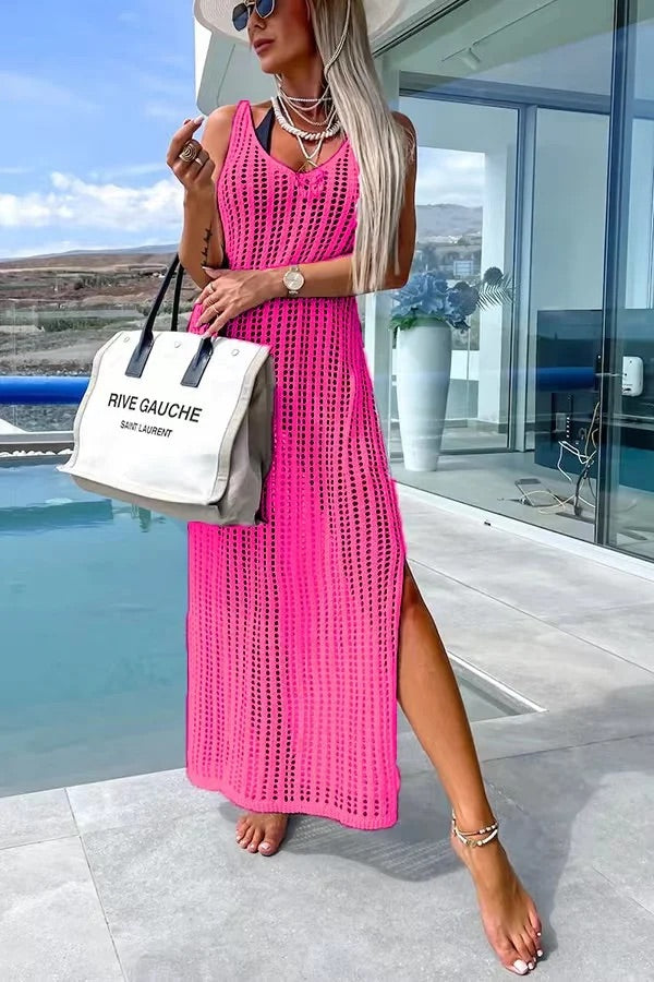 Fabiana® | Deserted Island – Überkreuztes Häkelstrick-Maxikleid auf der Rückseite