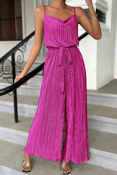 Francisca® | Hellrosa, drapierter, plissierter Overall mit Gürtel und weitem Bein