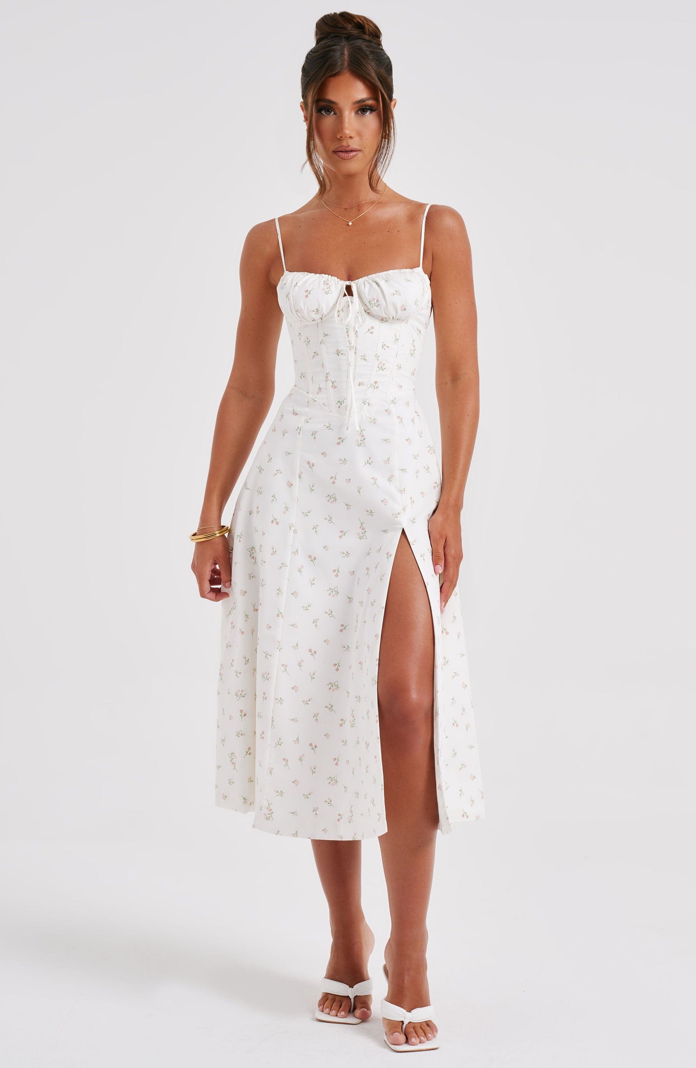 Deanna Midi Kleid - Blush mit Blumenmuster