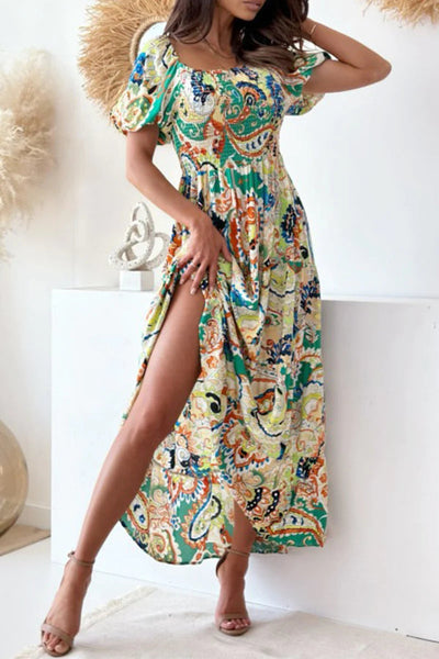 Pilar® | Sexy Urlaubskleid mit Blumenmuster, schulterfrei, geschlitzt, bedruckt