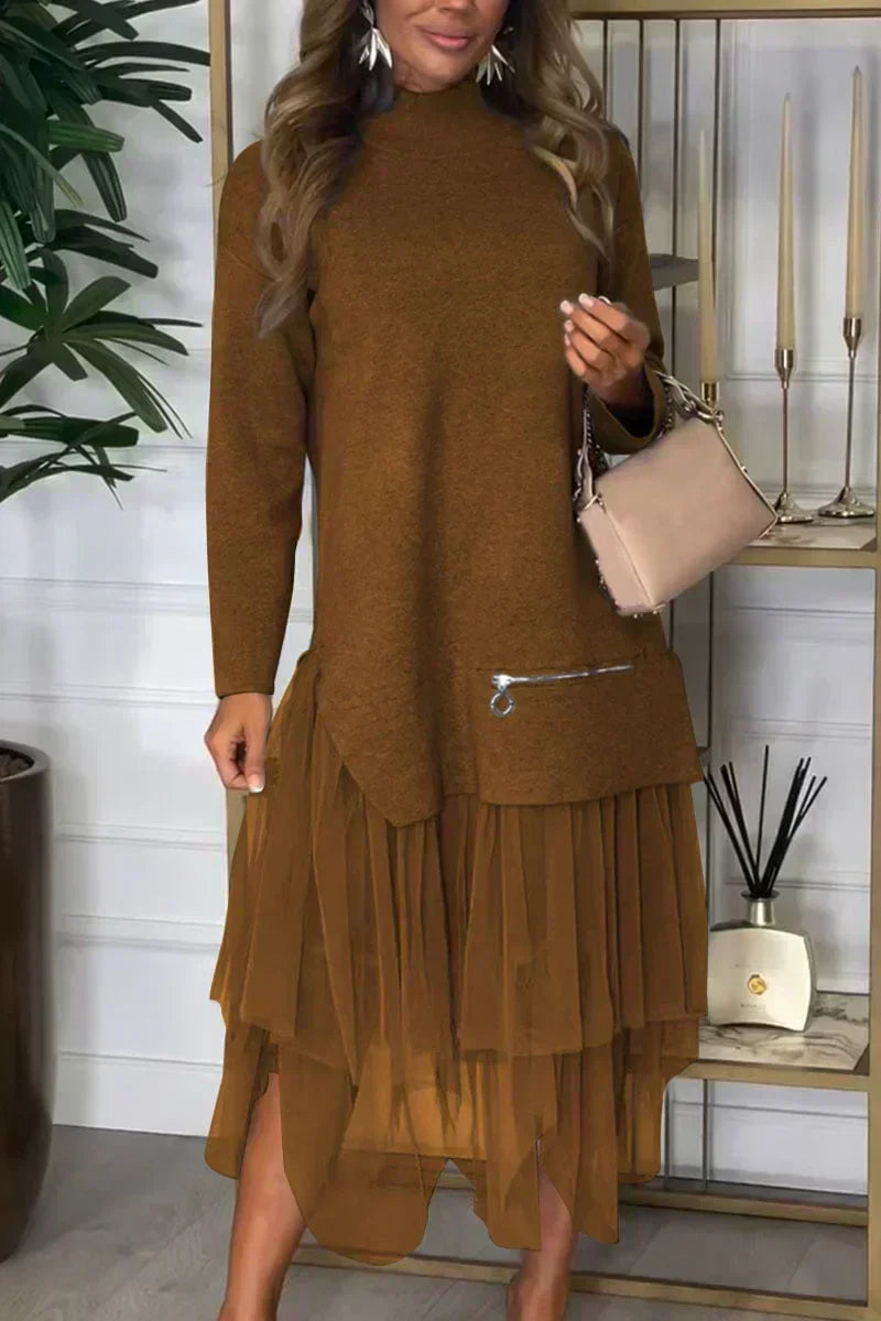Kleid mit Rollkragen | Tüllrock | Layering-Design mit Reißverschlussdetail