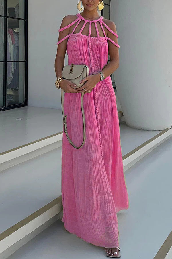 Barbara® | Modernes und raffiniertes Maxikleid mit drapierten Zöpfen aus Leinenmischung