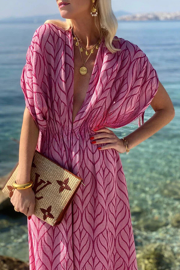 Adriana® | Bedrucktes Kimono-Strand-Maxikleid mit Kordelzug-Design