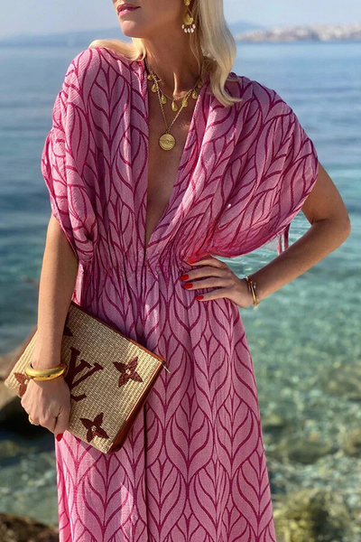 Adriana® | Bedrucktes Kimono-Strand-Maxikleid mit Kordelzug-Design
