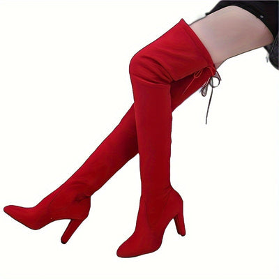 Overknee Stiefel Damen | Blockabsatz mit Rückenschnürung
