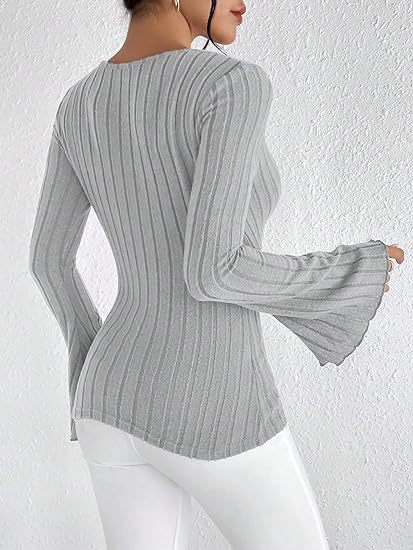 Josien | Flared V-neck Ribbed Langarmshirt