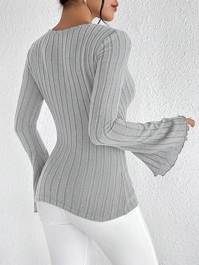Josien | Flared V-neck Ribbed Langarmshirt