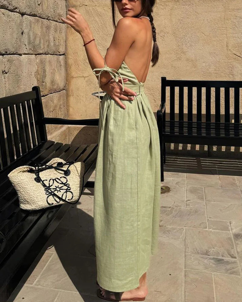 Maxikleid mit Spaghettiträgern | A-Linie | Sommerlicher Leinenlook