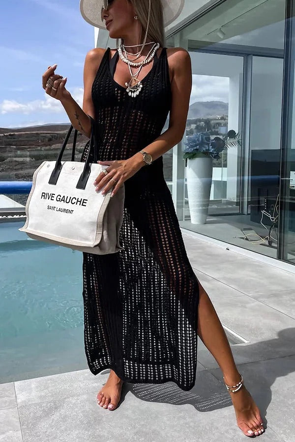 Fabiana® | Deserted Island – Überkreuztes Häkelstrick-Maxikleid auf der Rückseite