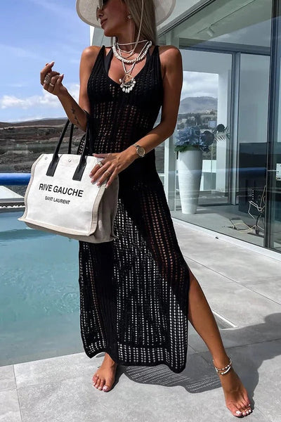 Fabiana® | Deserted Island – Überkreuztes Häkelstrick-Maxikleid auf der Rückseite