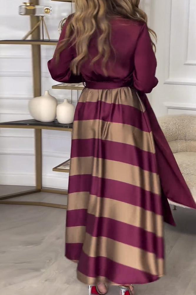 Hemdblusenkleid mit Gürtel | Streifendesign | Satin-Finish