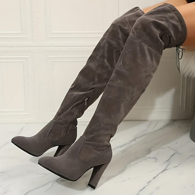 Overknee Stiefel Damen | Mit Blockabsatz und Reißverschluss