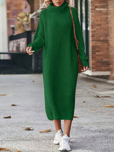 Damen Strickkleid Rollkragen | Langarm und Midi-Länge
