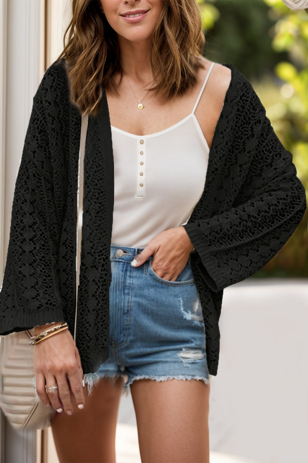 Gehäkelte Strickjacke | Offenes Design | Lässige Eleganz