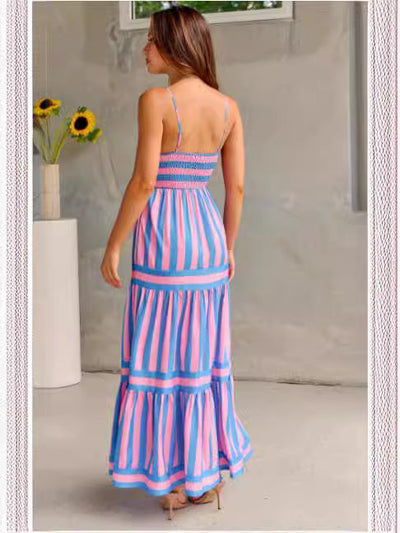 Maxikleid mit Spaghettiträgern | Gestreiftes Muster | Luftiger Sommerstil