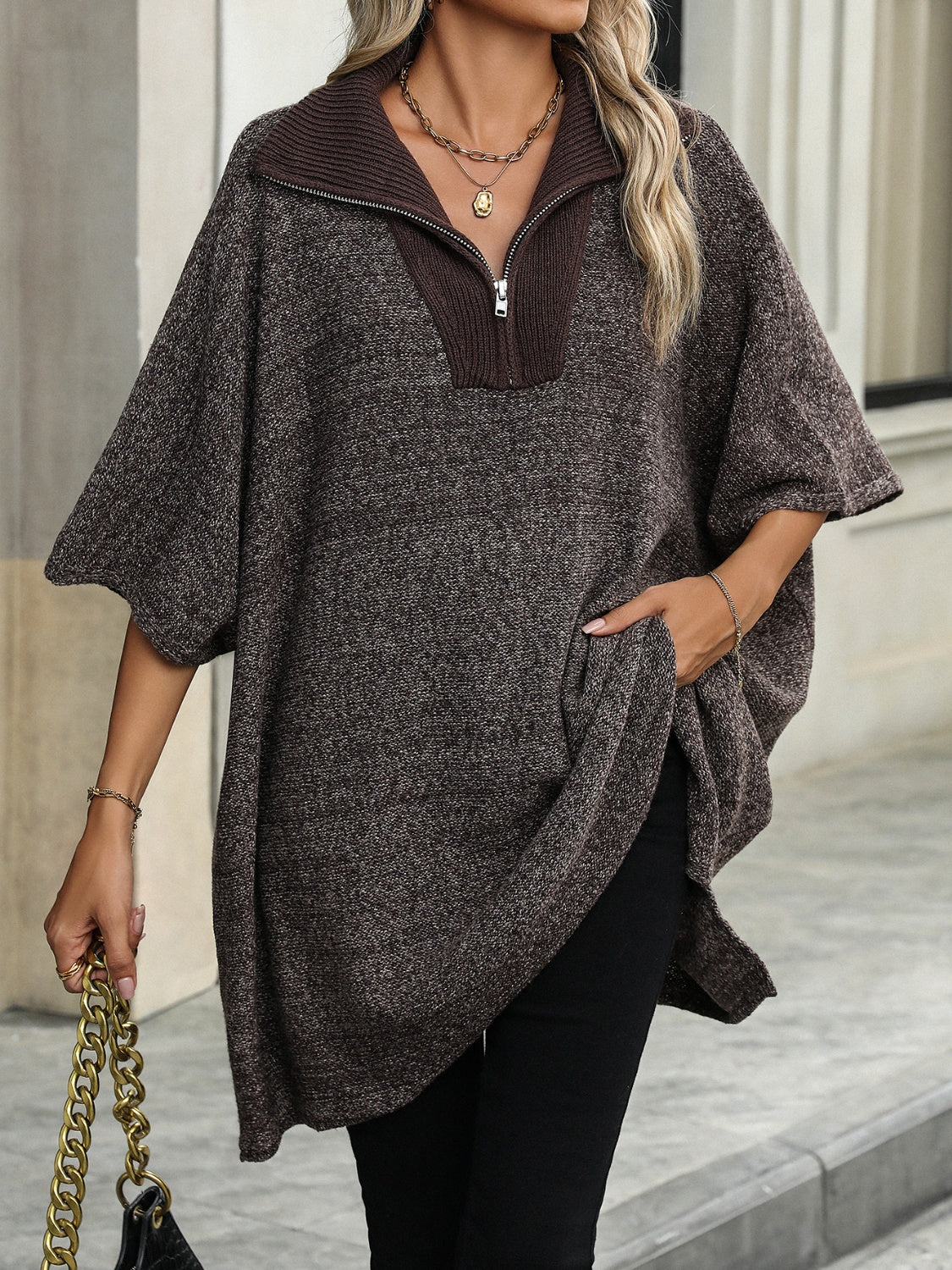 Übergroßer Pullover mit halbem Reißverschluss für Damen