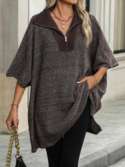 Übergroßer Pullover mit halbem Reißverschluss für Damen