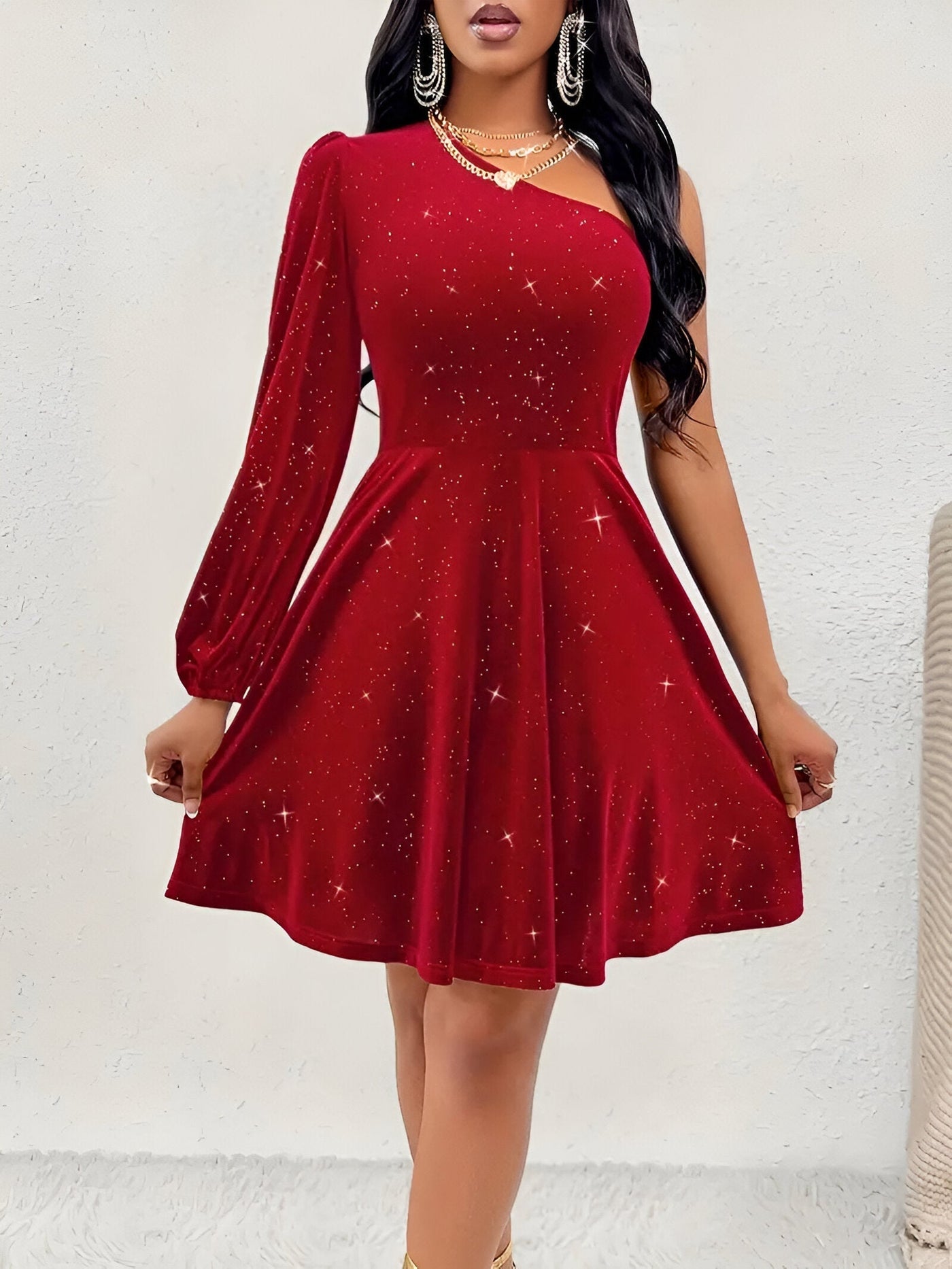 Elina | Elegante One-Shoulder Hemdkleid mit Volant