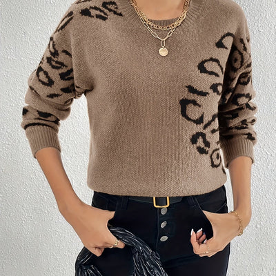 Giulia – Damenpullover mit Leopardenmuster und Rundhalsausschnitt