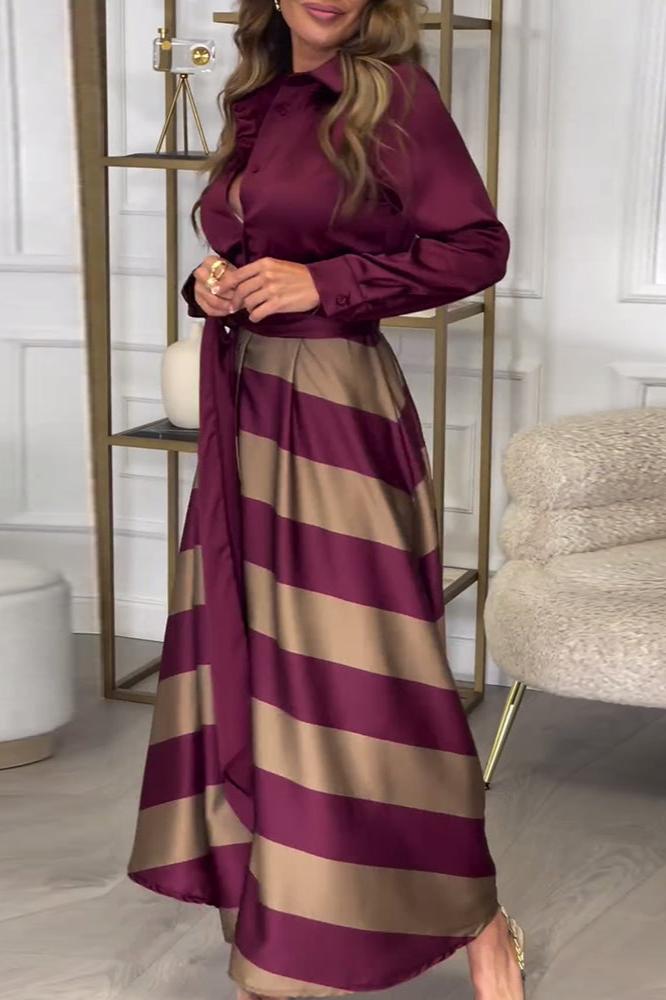 Hemdblusenkleid mit Gürtel | Streifendesign | Satin-Finish