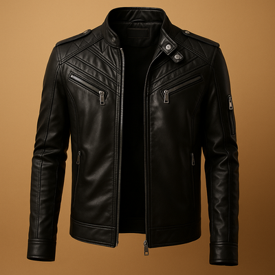Jasper | Wattierte Lederjacke mit Stehkragen für Herren