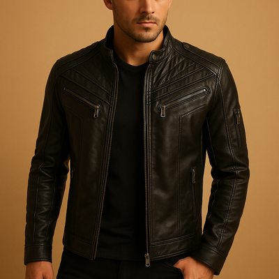 Jasper | Wattierte Lederjacke mit Stehkragen für Herren