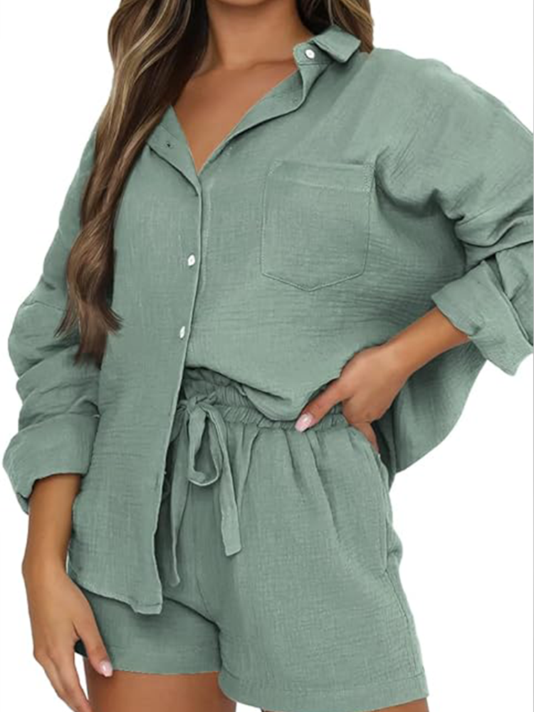 Rosanna® | Lässiges Set aus Hemd mit Kragen und Shorts mit Kordelzug
