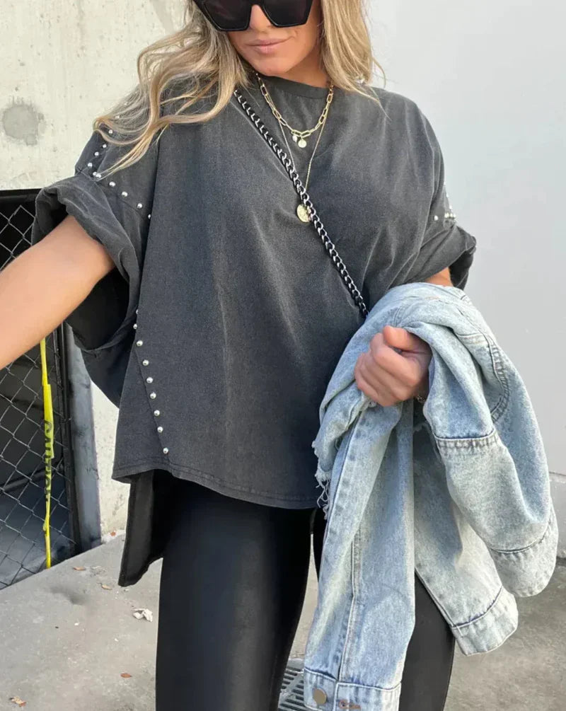 Oversize-Shirt mit Nieten | Rundhals | Urbaner Look