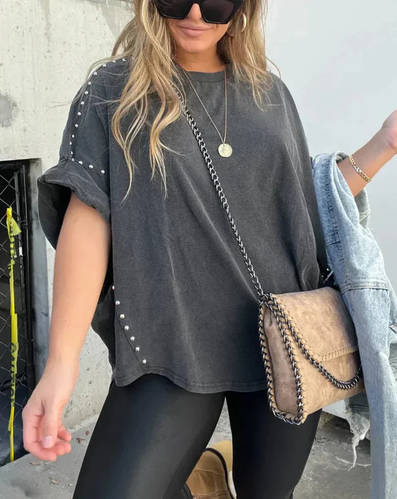Oversize-Shirt mit Nieten | Rundhals | Urbaner Look