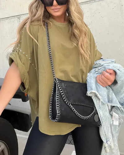 Oversize-Shirt mit Nieten | Rundhals | Urbaner Look