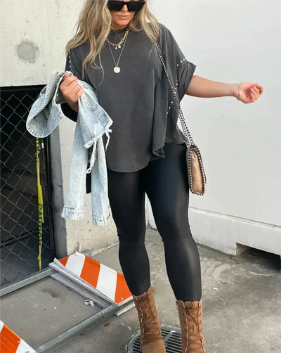 Oversize-Shirt mit Nieten | Rundhals | Urbaner Look