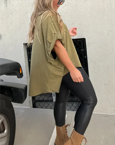 Oversize-Shirt mit Nieten | Rundhals | Urbaner Look