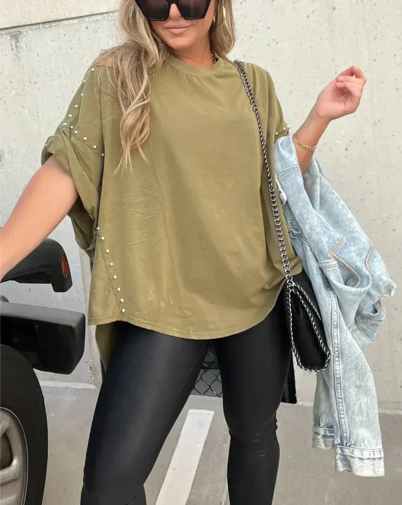 Oversize-Shirt mit Nieten | Rundhals | Urbaner Look