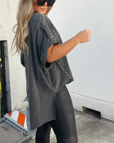 Oversize-Shirt mit Nieten | Rundhals | Urbaner Look