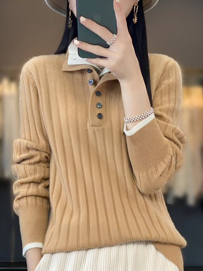 Eva | Casual Turn-Down Kragen Pullover Stricktop für Damen