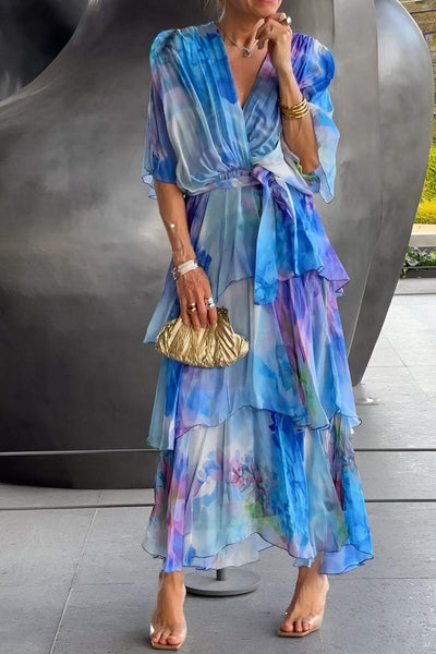 Maxikleid mit Wickeldesign | Mehrlagige Rüschen | Luftig und Elegant