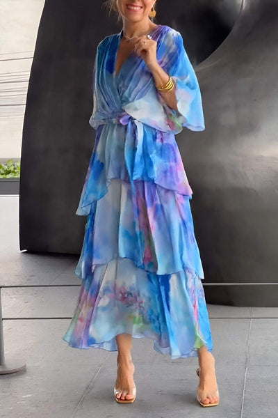Maxikleid mit Wickeldesign | Mehrlagige Rüschen | Luftig und Elegant