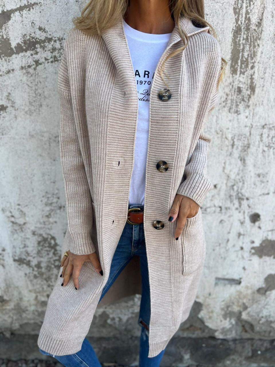 Langer Strick-Cardigan | Knopfleiste | Gemütlich und Stilvoll