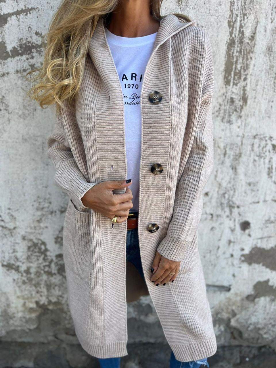 Langer Strick-Cardigan | Knopfleiste | Gemütlich und Stilvoll