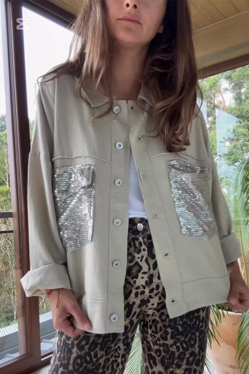 Hemdjacke mit Pailletten | Oversize-Schnitt | Lässiger Glamour